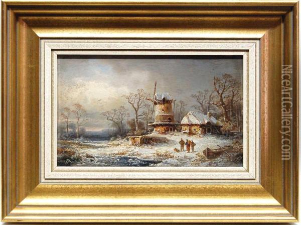 Winterlandschaft Mit Windmuhle Oil Painting - Colestin Brugner