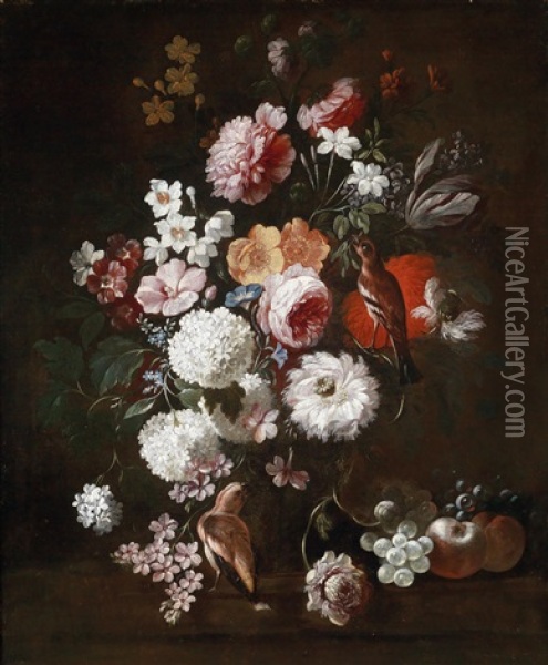 Ein Blumenstillleben Aus Rosen, Duftschneeballen Und Tulpen Oil Painting - Josse Francois Joseph le Riche