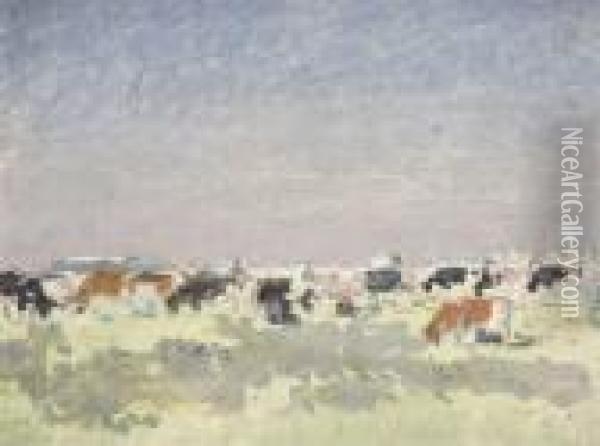 Milking The Cows Oil Painting - Floris Verster