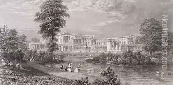 View of Buckingham Palace and Marble Arch from St Jamess Park Oil Painting - Thomas Higham