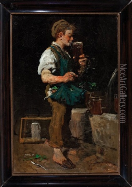 Boy Drinking A Stein Of Beer Oil Painting - Emmanuel Spitzer