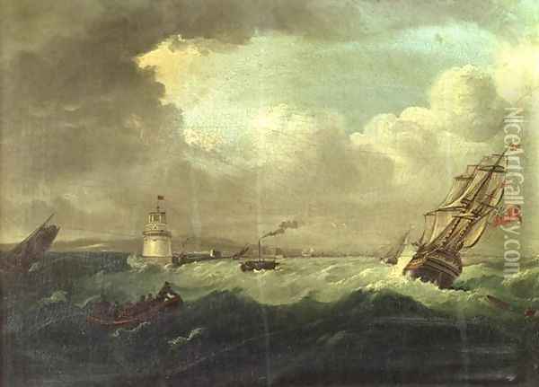 Shipping Off The Pigeon House, Port of Dublin With The Viceroys Yacht The Dorset Oil Painting - William II Sadler