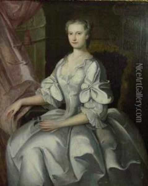 Portrait Of A Woman In A Gray Dress Oil Painting - Ircle Of Martin Van Mytens