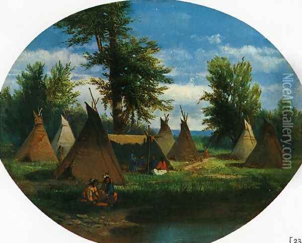 Assiniboin Camp Oil Painting - John Mix Stanley