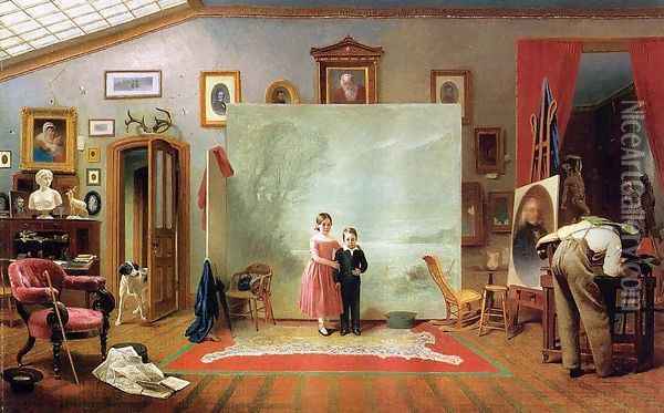 Interior with Portraits, 1865 Oil Painting - Thomas Le Clear