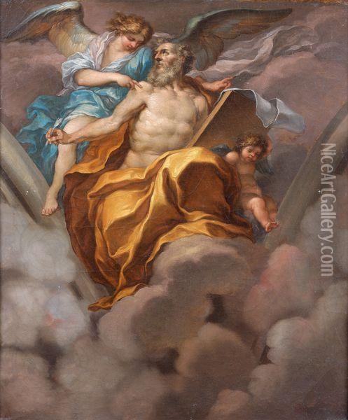 < Saint Mathieu Et L'ange >. Oil Painting - Mariano Salvador Maella
