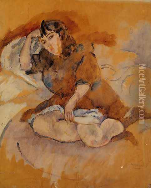 Italian Girl, Seated Oil Painting - Jules Pascin