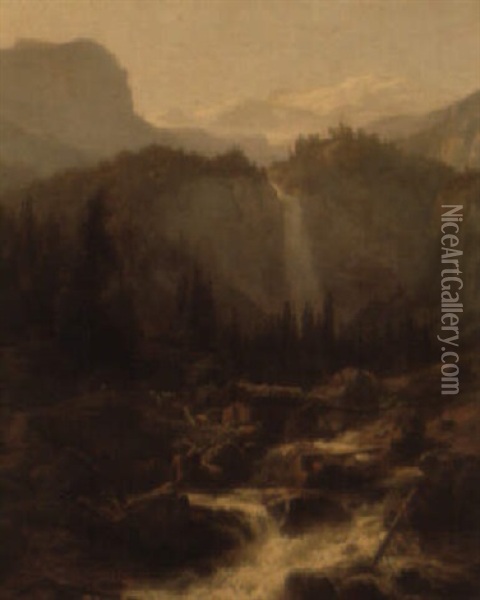 Wassermuhle Im Gebirge Oil Painting - Carl Jungheim