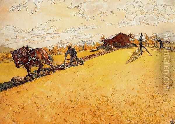 Plowing Oil Painting - Carl Larsson