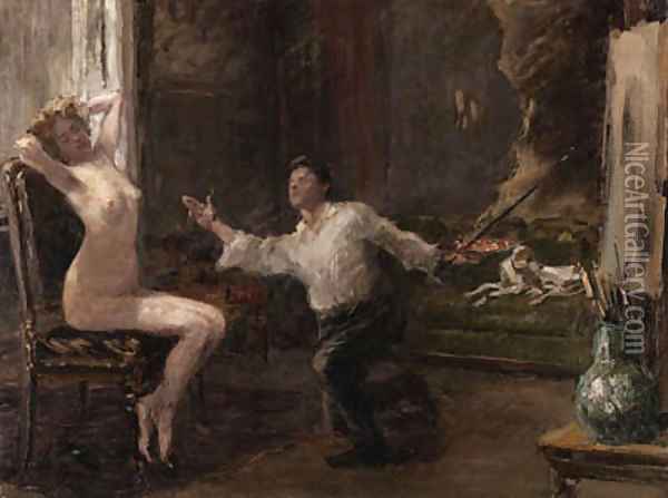 The Artist and his Model Oil Painting - Ilya Efimovich Efimovich Repin