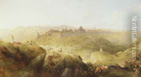 Pilgrims approaching Jerusalem Oil Painting - David Roberts