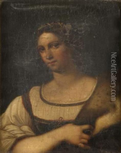 Portrait De Femme Oil Painting - Tiziano Vecellio (Titian)