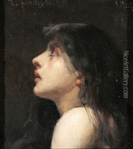 La Penitente Oil Painting - Francisco Masriera y Manovens