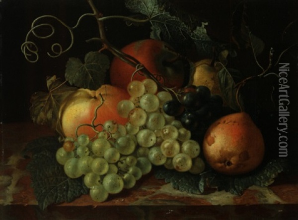 Fruchtestilleben Mit Trauben, Apfeln Und Birnen Auf Einer Marmorplatte Oil Painting - Cornelis Johannes Schaalje