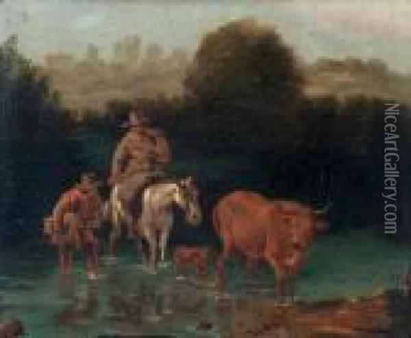 Viandanti Che Attraversano Il Fiume Oil Painting - Nicolaes Berchem