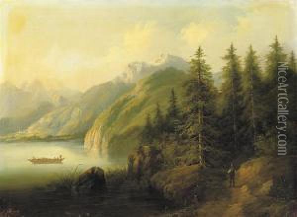 Partie Aus Tirol: In A Mountainous Landscape Oil Painting - Eduard Boehm
