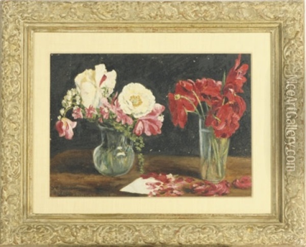 Still Life Of Poppies And Other Flowers In A Vase Oil Painting - Conrad Wise Chapman