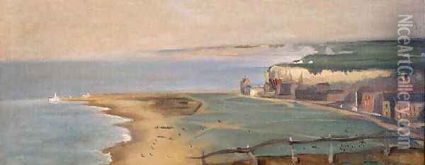 Plage de Dieppe vue depuis la falaise Ouest, 1871 Oil Painting - Eva Gonzales