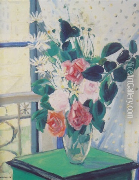 Bouquet De Fleurs Devant Une Fenetre Oil Painting - Jacqueline Marval