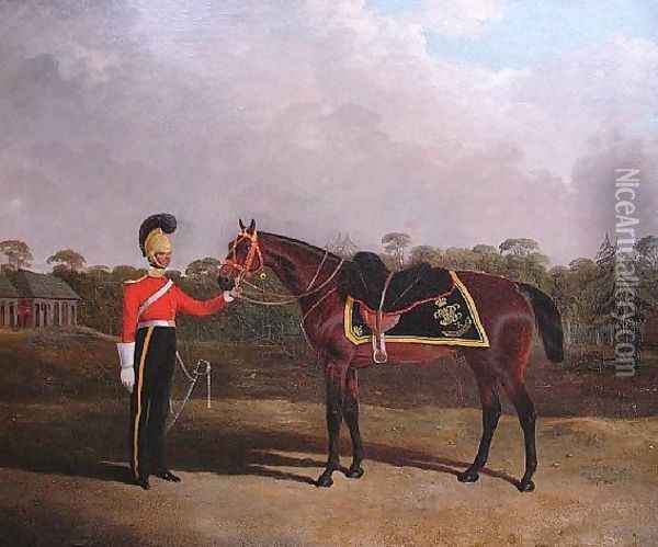 Robert Knox with his Charger, 6th Dragoon Guards (Caribineers) Oil Painting - John Frederick Herring Snr