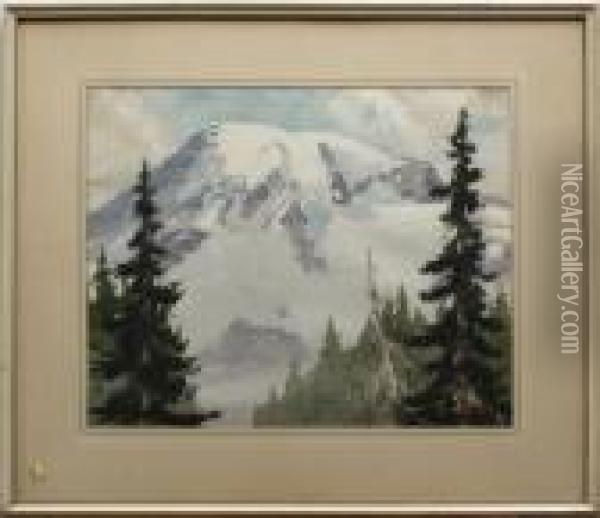 Oregon Mountain Landscape Oil Painting - Eastman Johnson