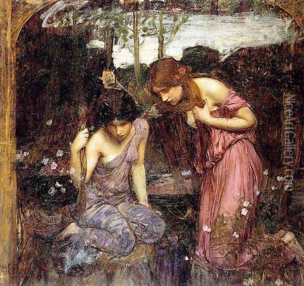 Nymphs finding the Head of Orpheus study 1900 Oil Painting - John William Waterhouse