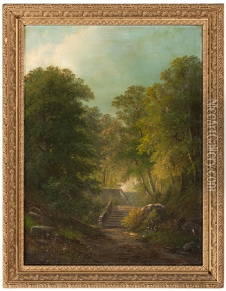 Forest Path With Stairs Oil Painting - Gunther Hartwick