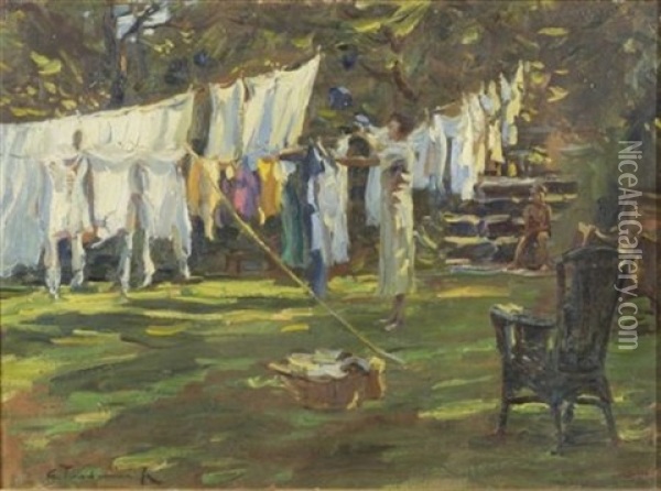 Women Washing Oil Painting - Arnaldo Casella Tamburini Jr.
