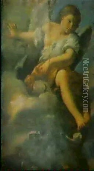 Deux Anges Sur Fond De Ciel Oil Painting - Domenico Piola