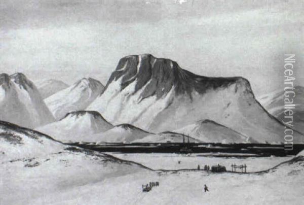 Grinlandsk Fjordparti Med Et Skib Ved Isen Oil Painting - Emanuel A. Petersen