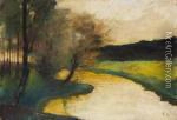 Herbstliche Bachlandschaft Im Abendlicht (thuringen) Oil Painting - Lesser Ury