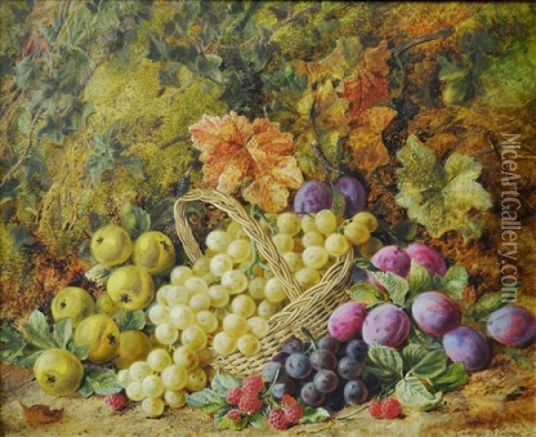 Grapes, Fruit & Autumn Leaves Oil Painting - George Clare