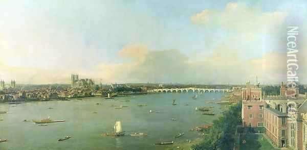 View of the Thames and Westminster Bridge, c.1746-47 Oil Painting - (Giovanni Antonio Canal) Canaletto