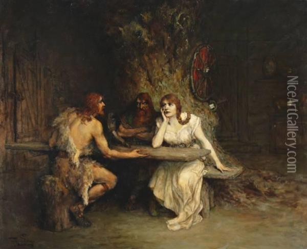 Sieglinde, Siegmund En Hundig In De Hut Oil Painting - Ferdinand Leeke