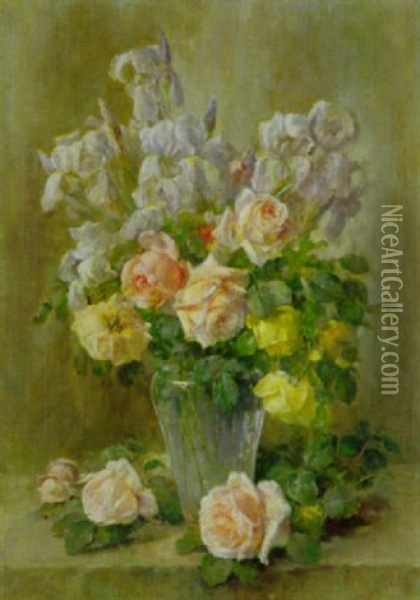 Blumenstrauss Mit Rosen Oil Painting - Gioacchino Galbusera
