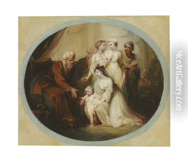 A Scene From The Antique Or The Old Testament, Possibly Hannah Presenting Samuel To Eli Oil Painting - William Hamilton