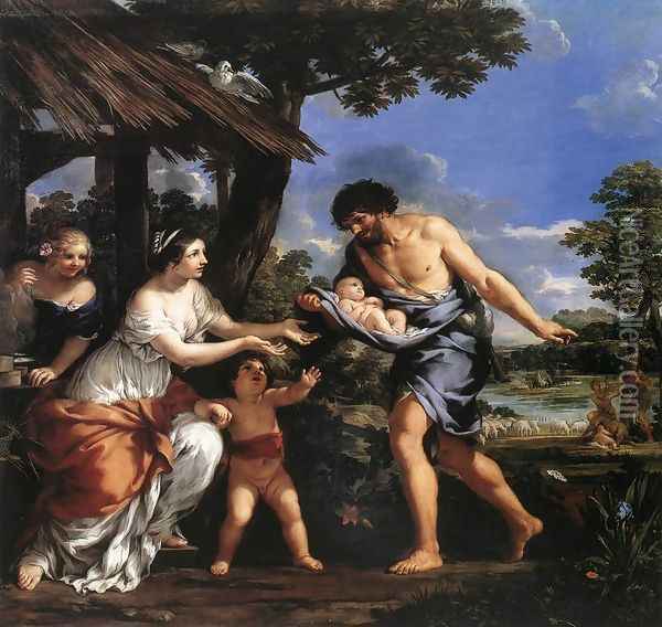 Romulus and Remus Given Shelter by Faustulus c. 1643 Oil Painting - Pietro Da Cortona (Barrettini)