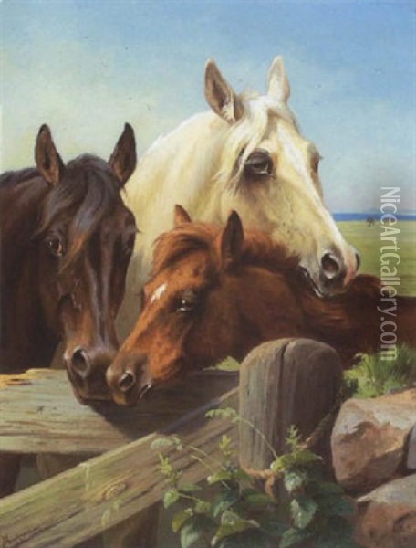 Heste Ved Et Led Oil Painting - Adolf Heinrich Mackeprang