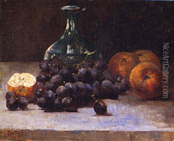 Still Life With Grapes, Apples And Jug Oil Painting - Pericles Pantazis