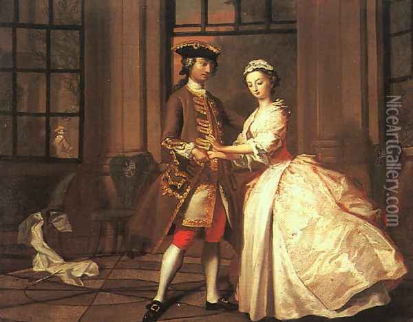 Pamela and Mr. B in the Summer House 1744 Oil Painting - Joseph Highmore