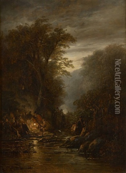 Lecon De Peinture Au Clair De Lune Oil Painting - George Gillis van Haanen