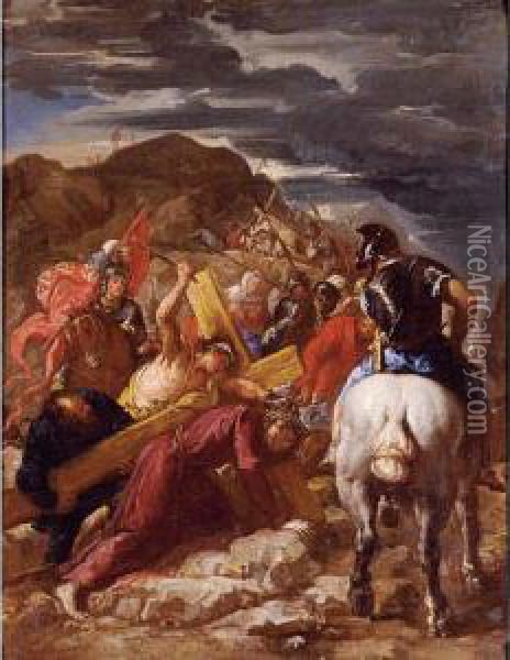 Christ On The Road To Calvary Oil Painting - Guglielmo Cortese Il Borgognone