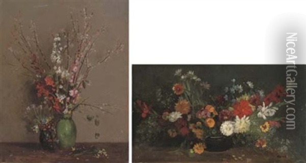 Spring Blossom (+ Chrysanthemums In An Urn; 2 Works) Oil Painting - Amandus Faure