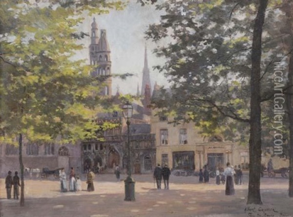 Vue De La Place Du Bourg A Bruges Oil Painting - Albert Clement Valery Gautier