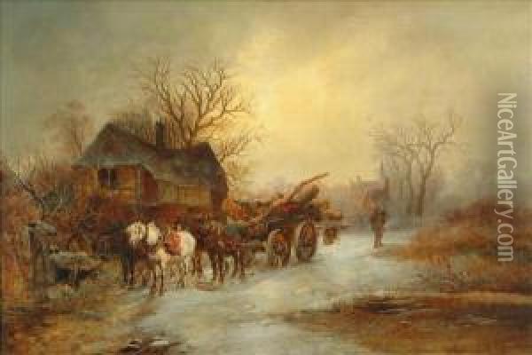 The Log Cart Oil Painting - Alexis de Leeuw
