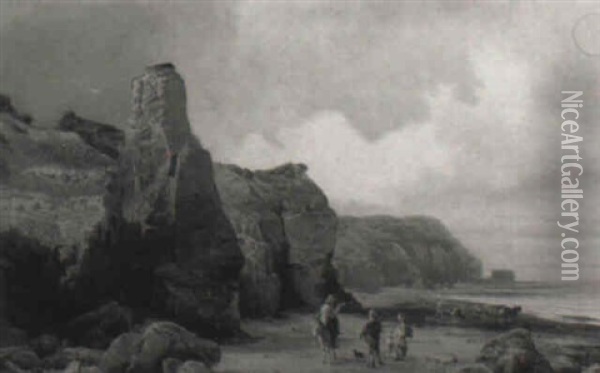 Figures On A Rocky Coastline Oil Painting - Edward Henry Holder