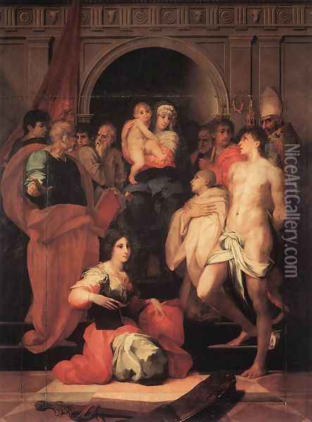Madonna Enthroned And Ten Saints Oil Painting - Rosso Fiorentino (Giovan Battista di Jacopo)