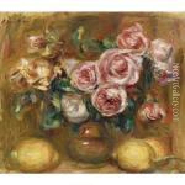 Nature Morte: Bouquet De Roses Avec Citrons Oil Painting - Pierre Auguste Renoir