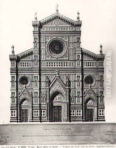 Design for the facade of Santa Maria del Fiore or Duomo in Florence, 1864 Oil Painting - Guglielmo Petersen
