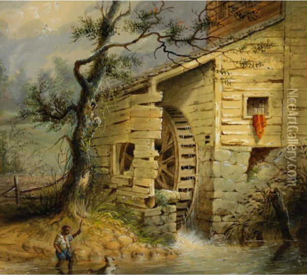 The Old Mill Oil Painting - Alfred Jacob Miller